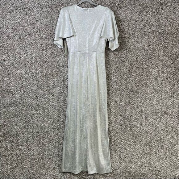 Eliza J Dress Womens 8 Champagne Ruched Side Flutter Sleeve Long Formal Gown NWT - Picture 8 of 10
